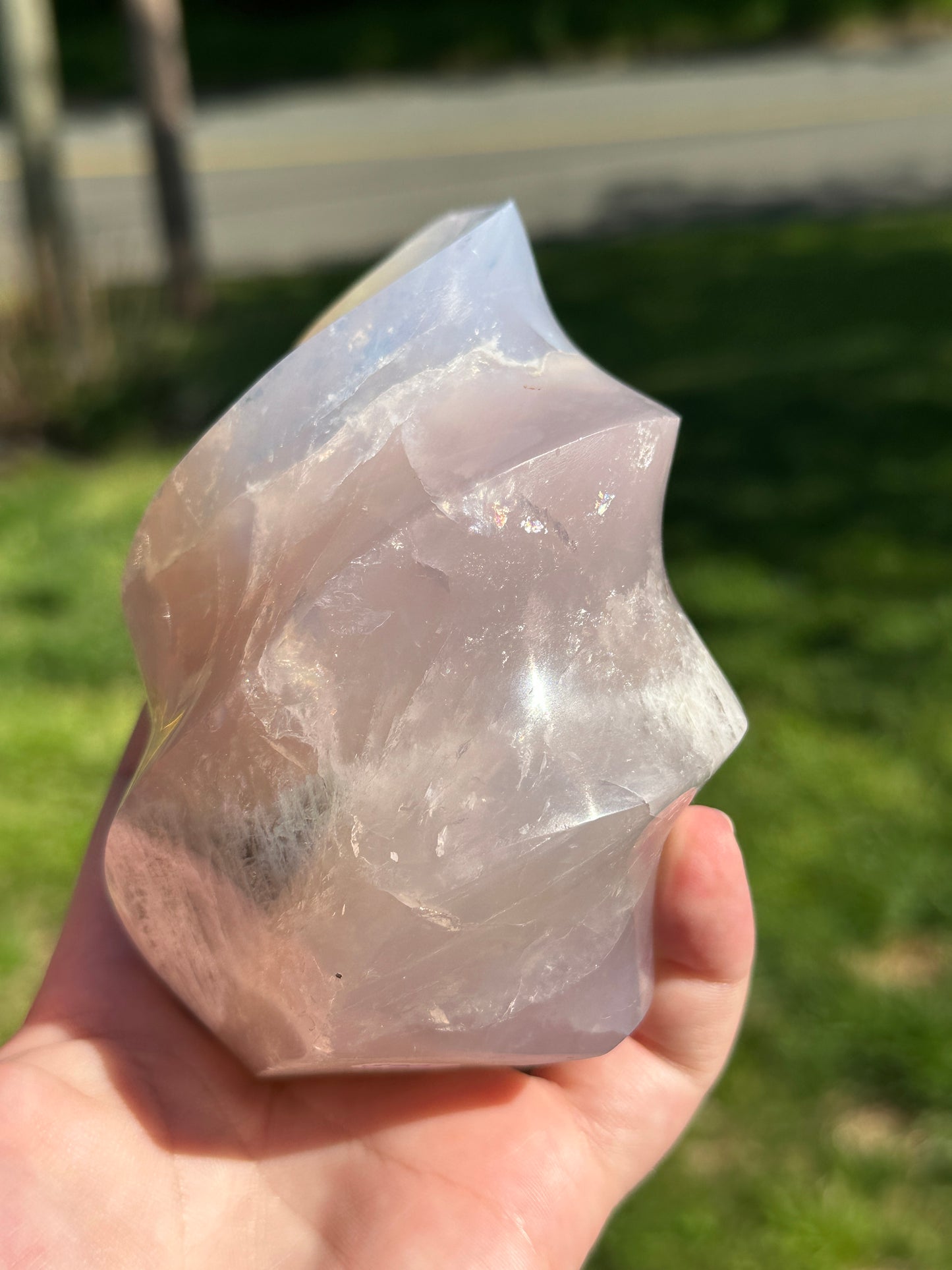 XL Blue Rose Quartz Flame Crystal