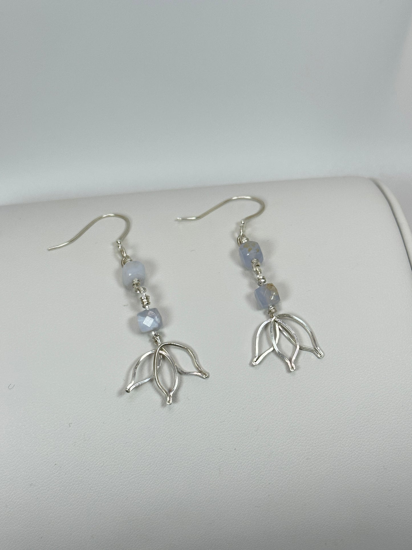 Blue Lace Agate Lotus Earrings