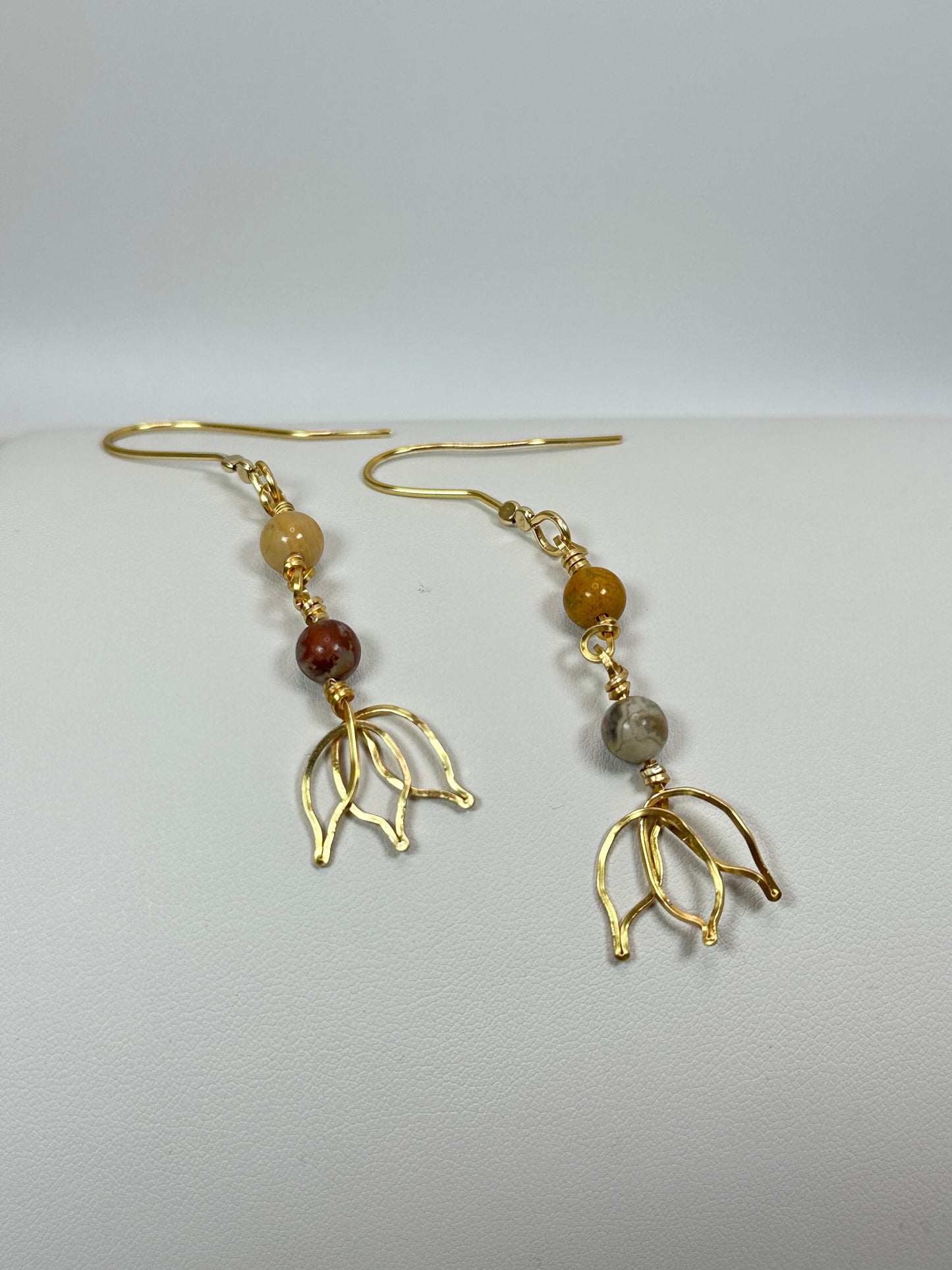 Crazy Lace Agate Lotus Earrings