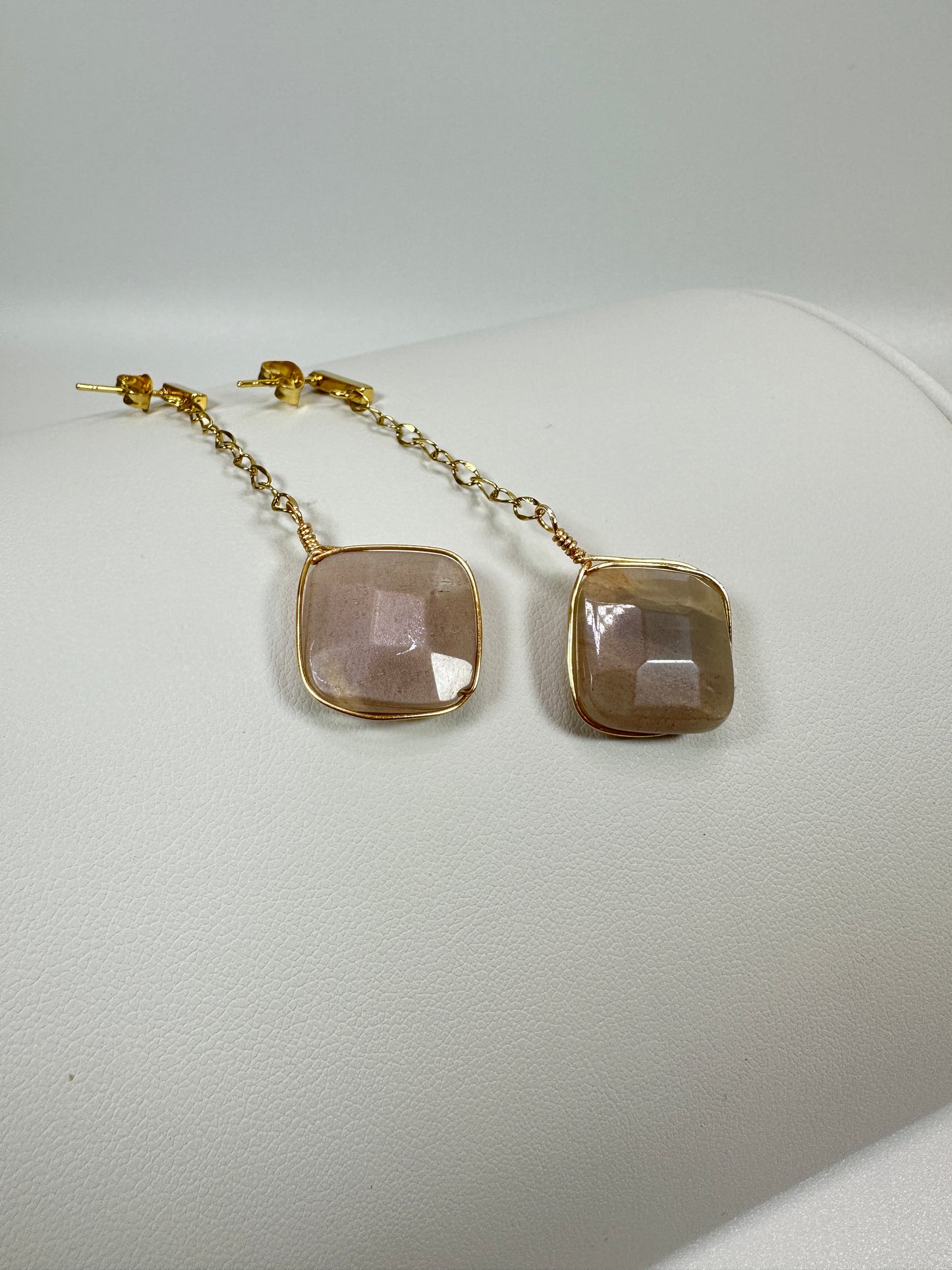 Peach Moonstone Chain Earrings