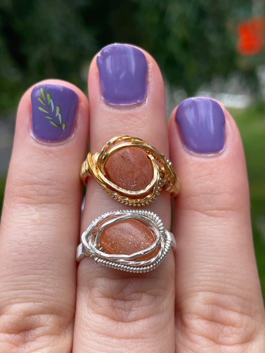 Spiral Wrapped Crystal Rings
