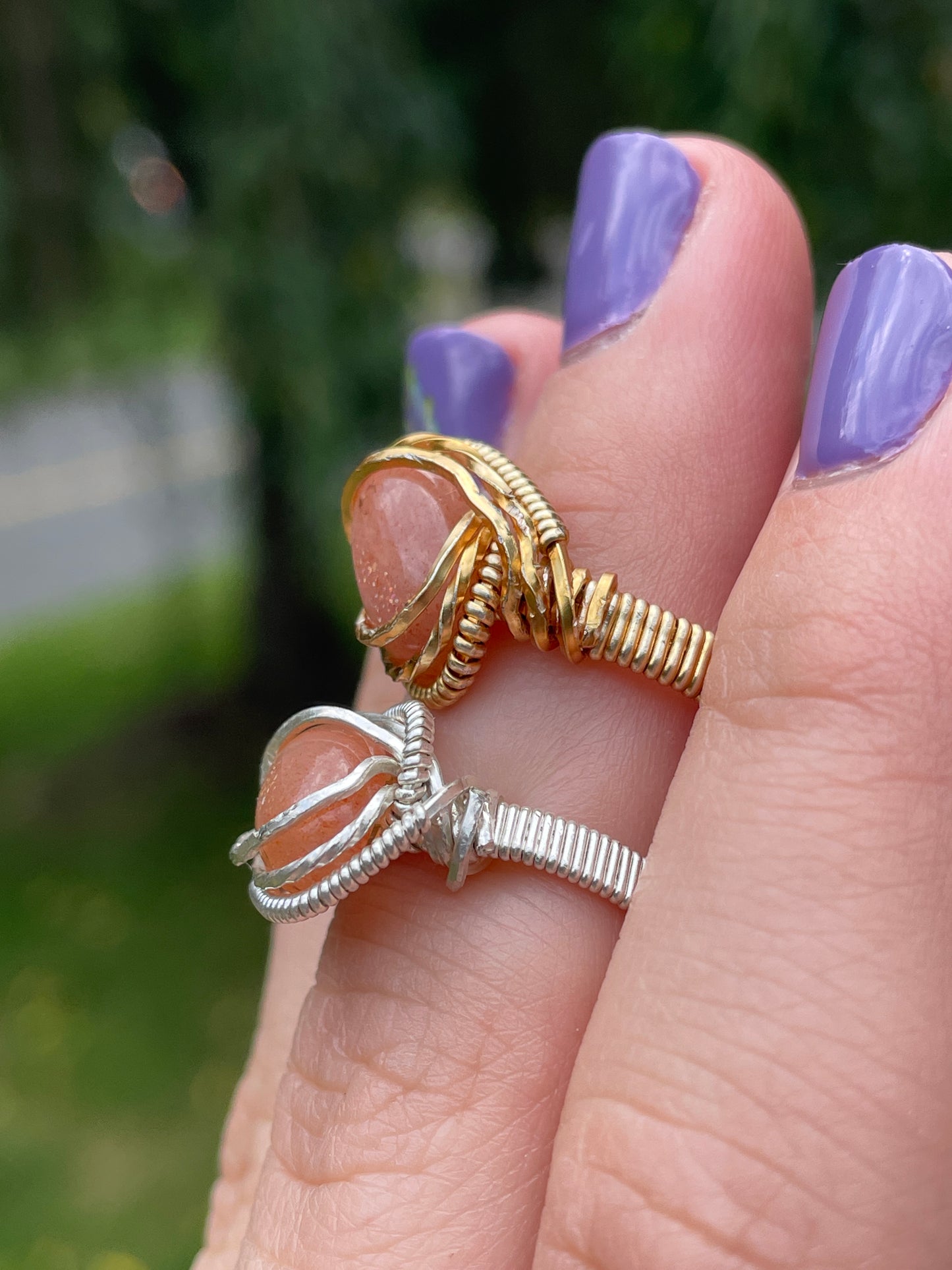 Spiral Wrapped Crystal Rings